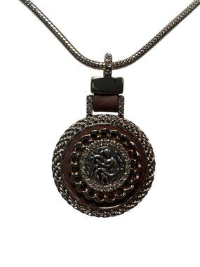 White House Black Market Genuine Leather Pendant Necklace Adjustable Chain NWT